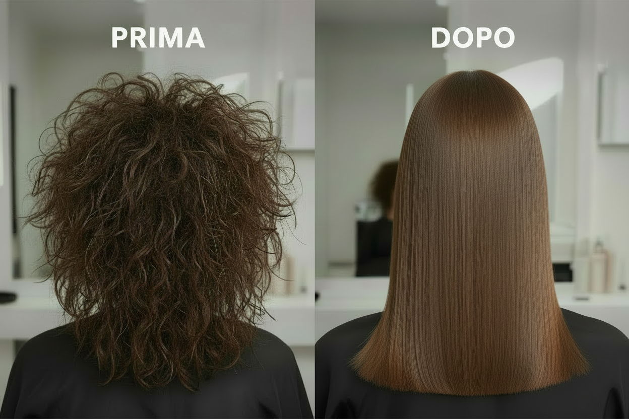 fais moi un avant après d'un lissage de 5 en 1 avec écrit LUMERA5 dessus